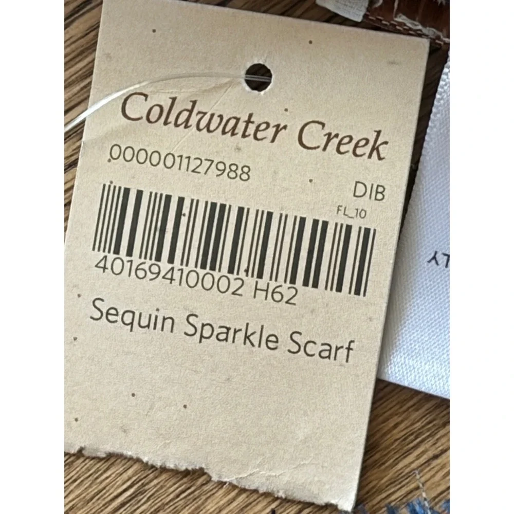 Coldwater Creek Sequin Sparkle Scarf Navy Blue Silver Metallic Pinstripe NWT